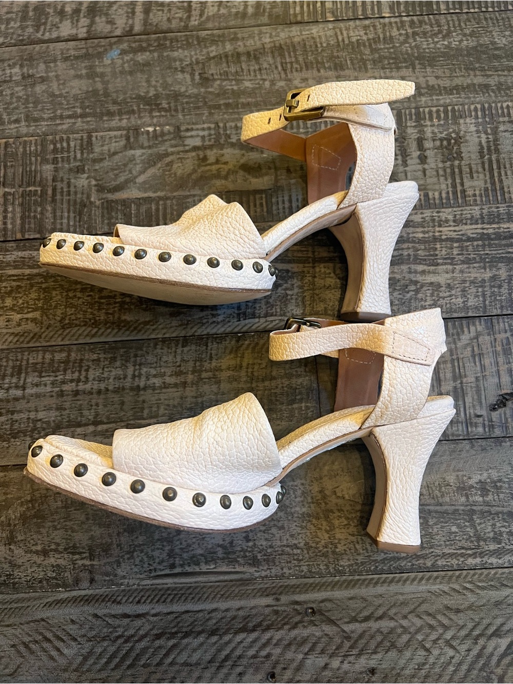 A.S. 98 Women's Ivory Textured Leather Stud Platform Sandals Ankle Strap 37